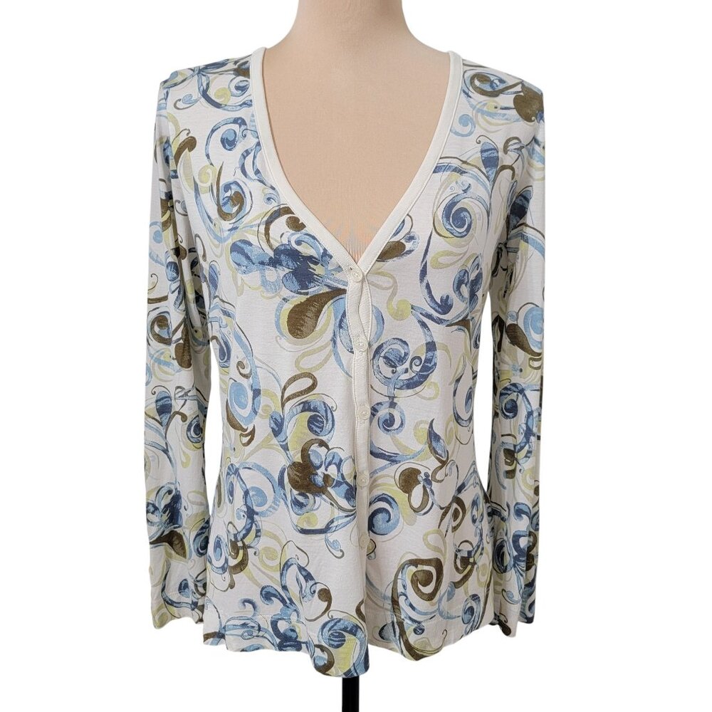 J. Jill Size S Lightweight Abstract Print V-Neck Button Front T-Shirt Cardigan